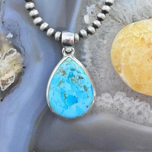 Sterling Silver Southwestern Style Teardrop Apatite Decorated Pendant For Women - Picture 1 of 10